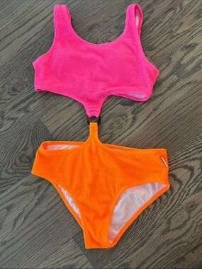 Limeapple Neon Pink & Orange Textured Swim Top & Bottom